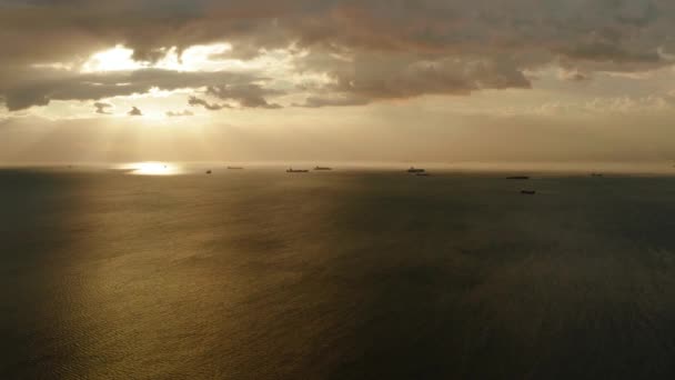 Atardecer Dramático Sobre Bahía Manila Con Barcos Barcos Carga Vista — Vídeos de Stock
