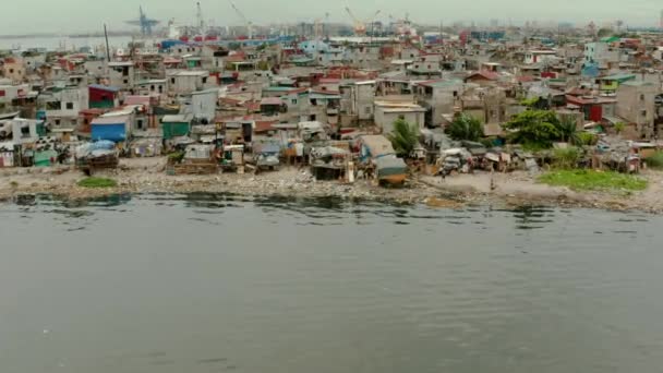 Quartier Des Bidonvilles Manille Phillippines Vue Panoramique Beaucoup Ordures Dans — Video