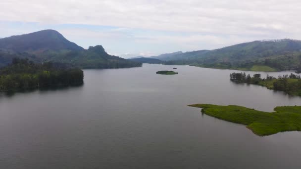 Vista Dall Alto Del Lago Montagna Tra Proprietà Piantagioni Maskeliya — Video Stock