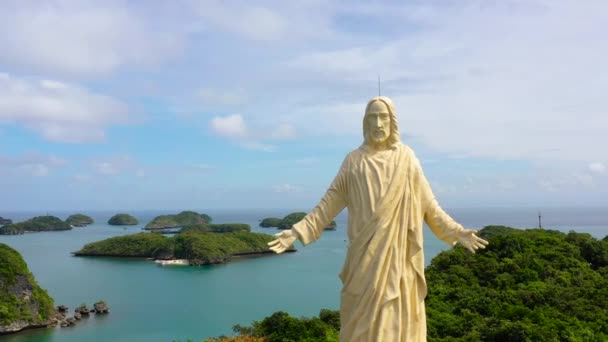 Statue Jésus Christ Sur Île Pèlerinage Dans Parc National Des — Video