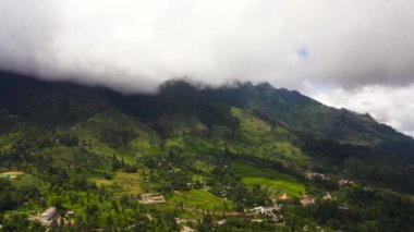 Sri Lanka 'nın dağlık bir bölgesinde yağmur ormanları ve tarım arazisi olan dağlar.