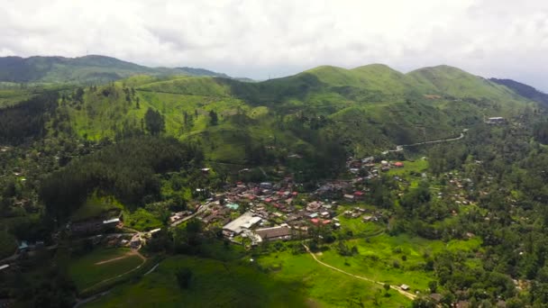 スリランカの山の中に茶園や丘の間の町 — ストック動画