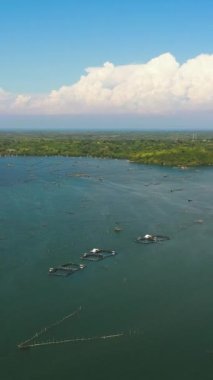 Bangus için balık göletlerinin en üst görüntüsü, süt balığı. Çiftçilik, su ürünleri ya da piskoposluk uygulamaları. Filipinler, Luzon.