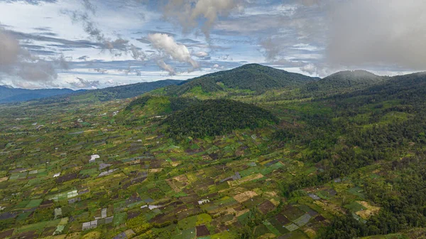 Горный Пейзаж Зелеными Холмами Сельхозугодий Каю Аро Суматра Индонезия — стоковое фото