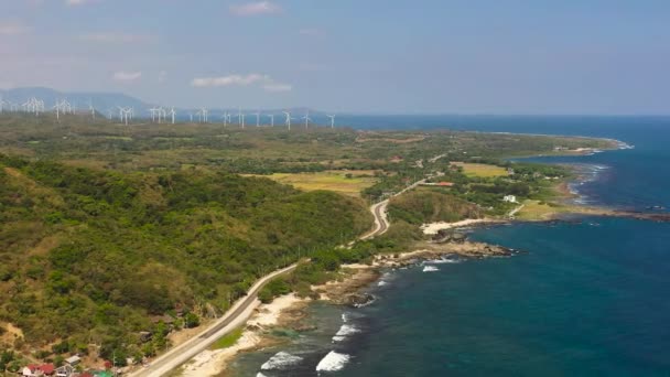 Top View Tuuliturbiinit Tuottaa Puhdasta Kestävää Energiaa Puhdasta Energiaa Tulevaisuudessa — kuvapankkivideo