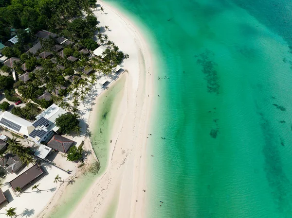 stock image Aerial view of sandy beach with palm trees and sea with waves. Bantayan island, Philippines.