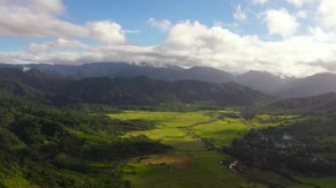 Tarım arazisi ve yeşil ormanlı dağlar. Filipinler.