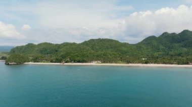 Adanın tropikal bitki örtüsü ve sahil manzaralı en üst manzarası. Zenciler, Filipinler.