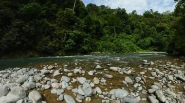 Ormanın ortasında ünlü bir turist mekanı olan Bukit Lawang 'da bir nehir. Sumatra, Endonezya.