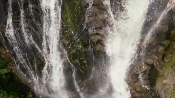 Waterfall Rainforest Slow Motion Aerial Drone Efrata Falls Sumatra Samosir — Stock Video