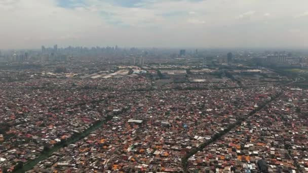 Плотно Построенный Район Джакарте Пейзаж Города Индонезия — стоковое видео