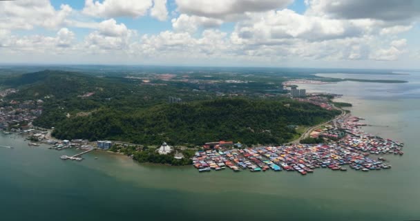 Drone Aereo Sandakan Città Porto Sabah Orientale Malesia Orientale Borneo — Video Stock