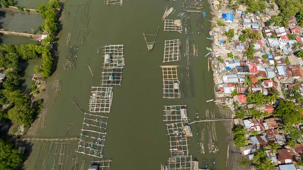 Top View Fish Farm Cages Nets River Fishing Village Hinigaran Stock Picture