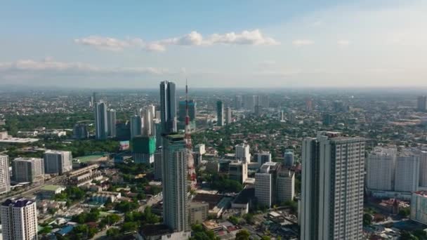 Manila Légi Drónja Fülöp Szigetek Fővárosa Modern Épületekkel Felhőkarcolókkal — Stock videók
