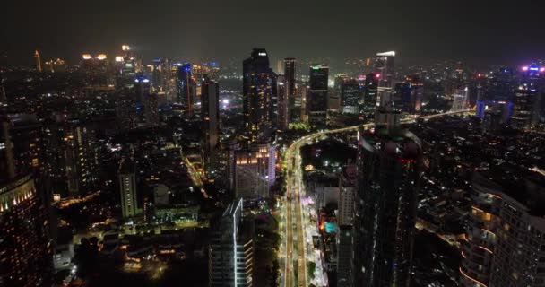 Geceleri Jakarta Gökdelenler Modern Binalar — Stok video
