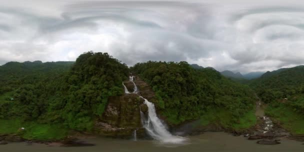 Letecký Dron Aberdeenského Vodopádu Tropickém Lese Srí Lanka 360 Panorama — Stock video