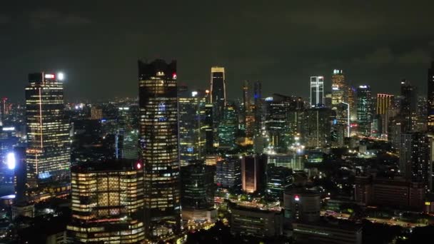 Noche Centro Yakarta Con Edificios Gran Altura — Vídeos de Stock