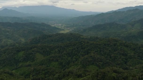 Вид Воздуха Горы Холмы Зелеными Лесами Деревьями Тропиках Суматра Индонезия — стоковое видео