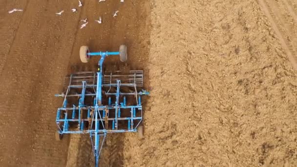 Obdělávání Polí Traktor Připravuje Půdu Semenným Kultivátorem Rámci Předsevu Raném — Stock video