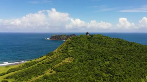 Luchtfoto Van Vuurtoren Kaap Kaap Engano Palaui Eiland Santa Ana — Stockvideo
