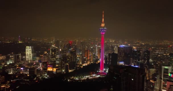 Kuala Lumpur Malezya Eylül 2022 Aydınlanmış Menara Kuala Lumpur Kulesi — Stok video