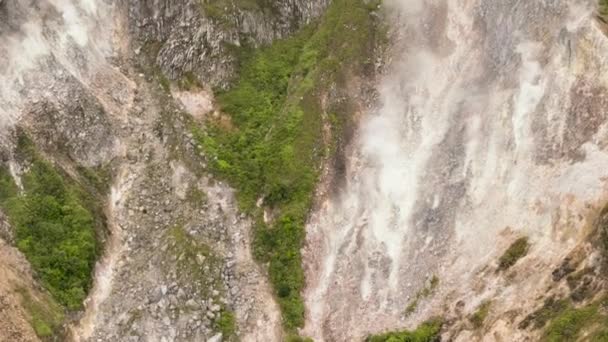 Aerial View Active Volcano Sibayak Smoke Gases Rainforest Sumatra Indonesia — Stock Video