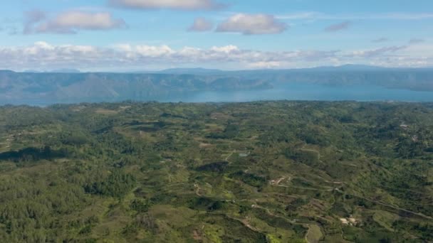 Luftaufnahme Der Insel Samosir Und Des Tobasees Sumatra Tropische Landschaft — Stockvideo