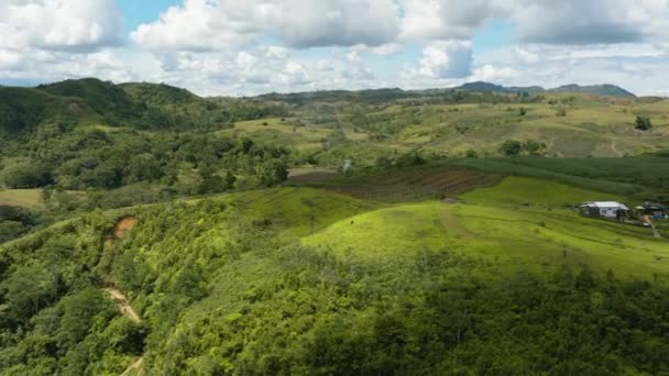 農家の農地と山の斜面のトップビュー フィリピンのネグロス — ストック動画