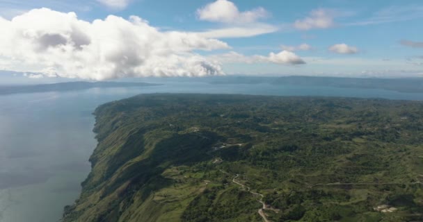 Drone Aereo Dell Isola Samosir Del Lago Toba Sumatra Paesaggio — Video Stock
