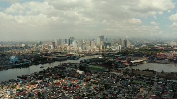 Manila Város Ázsia Legnagyobb Metropolisza Felhőkarcolókkal Modern Épületekkel Utazási Szabadság — Stock videók