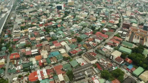Ruas Casas Com Edifícios Densos Cidade Manila Filipinas Vista Aérea — Vídeo de Stock