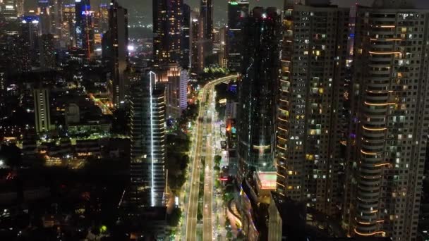 Vista Superior Noche Centro Yakarta Con Edificios Gran Altura — Vídeos de Stock