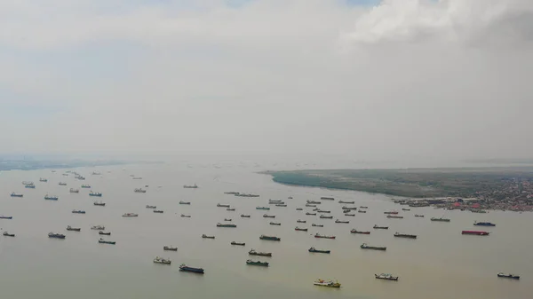 Luftbild Fracht Und Passagierhafen Mit Schiffen Tanjung Perak Surabaya Indonesien — Stockfoto
