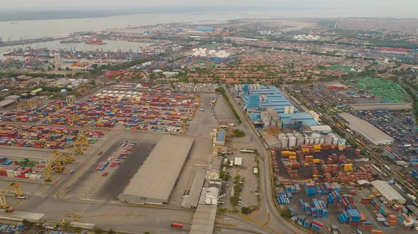 Термінал Сурабаї Повітряного Огляду Вантажний Промисловий Порт Контейнерами Журавель Танджунг — стокове фото