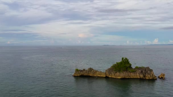 Малий Скелястий Острів Деревом Вид Зверху Карамоські Острови Філіппіни Літо — стокове відео