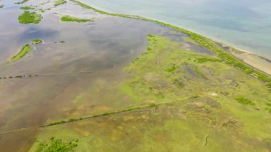 Top view of flooded land in Sri Lanka during the rainy season.