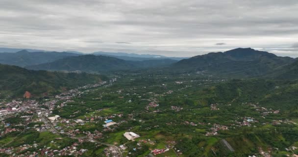 Aerial View Town Valley Farmlands Mountains Takengon Sumatra Indonesia — Stock Video