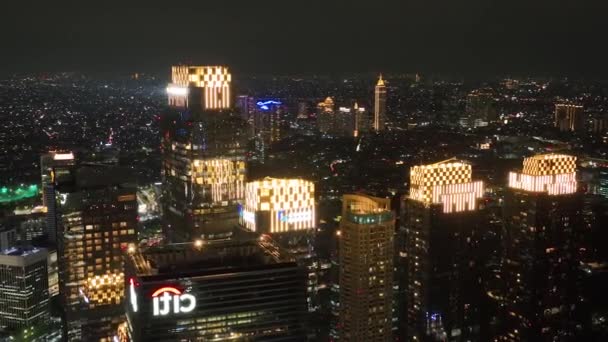 Jakarta Endonezya Ekim 2022 Jakarta Şehrinin Geceleri Aydınlatılmış Havadan Görünüşü — Stok video