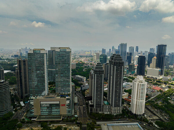 Jakarta, Indonesia - October 11, 2022: Panorama of Jakarta city with skyscrapers.