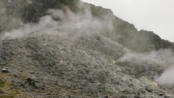 Aerial Drone Active Volcano Sibayak Smoke Fumaroles Sumatra Indonesia — Stock Video