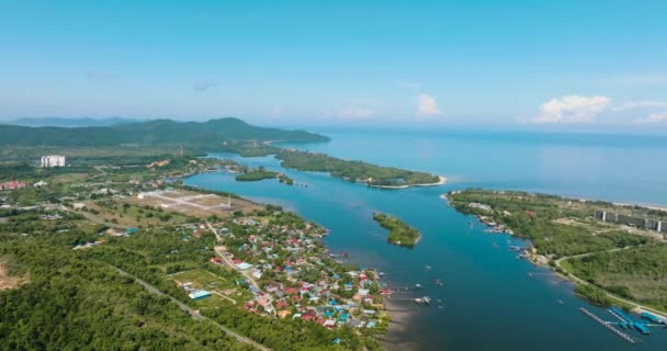 Прибрежный Городок Туаран Бухте Моря Борнео Малайзия — стоковое видео