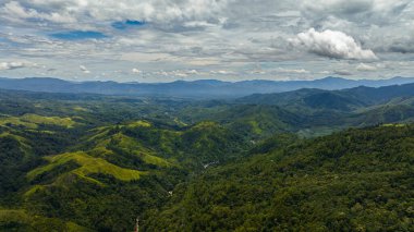 Yağmur ormanları ve bulutları olan dağlar. Sumatra, Endonezya.