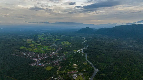 Top view of valley among the jungle and rainforest. Bukit Lawang. Sumatra. Indonesia.