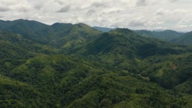 Ormanla kaplı dağ tepeleri olan dağ manzarası. Sumatra, Endonezya.