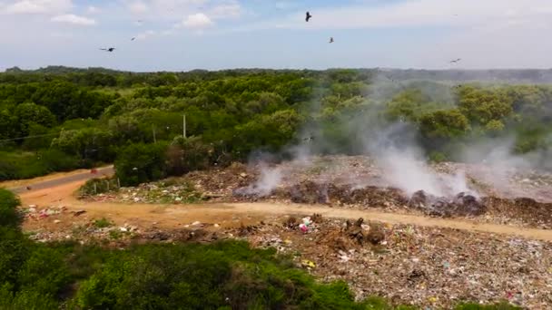 Letecký Pohled Hořící Skládku Odpadky Uprostřed Lesa Srí Lanka — Stock video