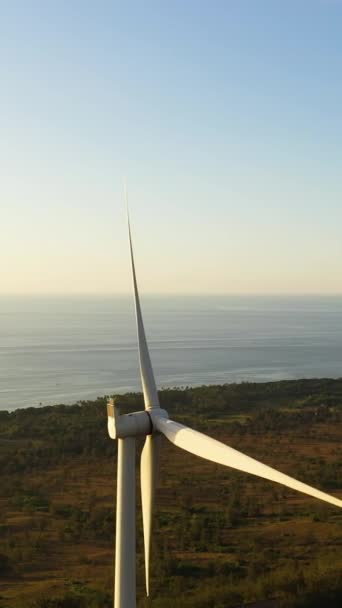 Deniz Kıyısındaki Elektrik Üretimi Için Rüzgar Türbinleri Rüzgar Santrali Ekolojik — Stok video