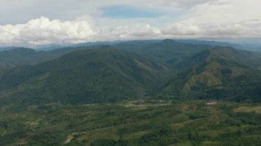 Sumatra, Endonezya 'daki pirinç tarlalarının ve tarım arazilerinin en üst görüntüsü.