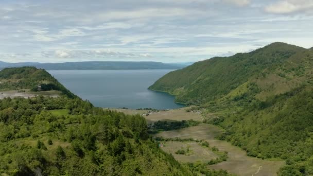 Тропический Пейзаж Озера Тоба Сельхозугодий Высокогорье Суматра Индонезия — стоковое видео