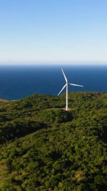 Wind Turbine Power Generators At Sea Coastline. Alternative Renewable Energy. Philippines.