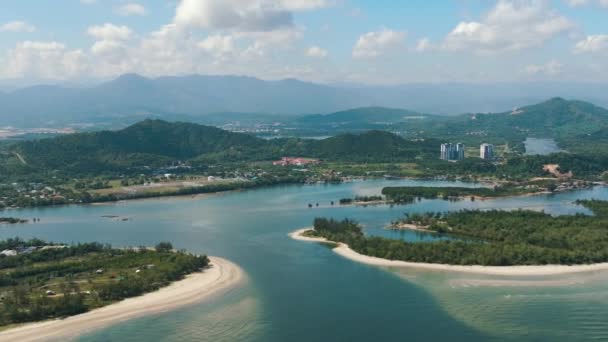 Vista Aérea Cidade Tuaran Uma Baía Perto Mar Bornéu Malásia — Vídeo de Stock